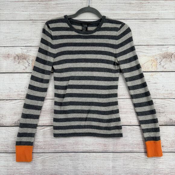 Theory Silk Cashmere Blend Striped Sweater Womens Petite Small Gray Orange - Picture 1 of 9